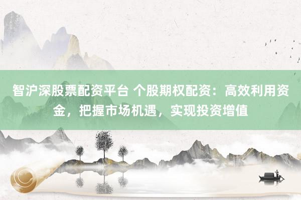 智沪深股票配资平台 个股期权配资：高效利用资金，把握市场机遇，实现投资增值