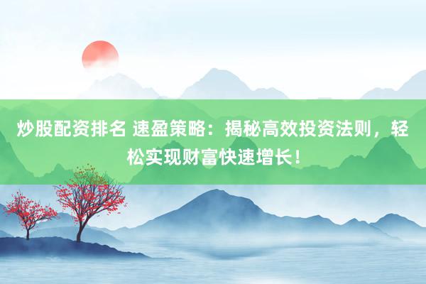 炒股配资排名 速盈策略：揭秘高效投资法则，轻松实现财富快速增长！