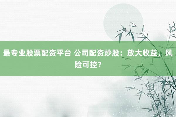 最专业股票配资平台 公司配资炒股：放大收益，风险可控？