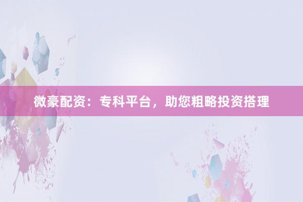 微豪配资:专科平台,助您粗略投资搭理