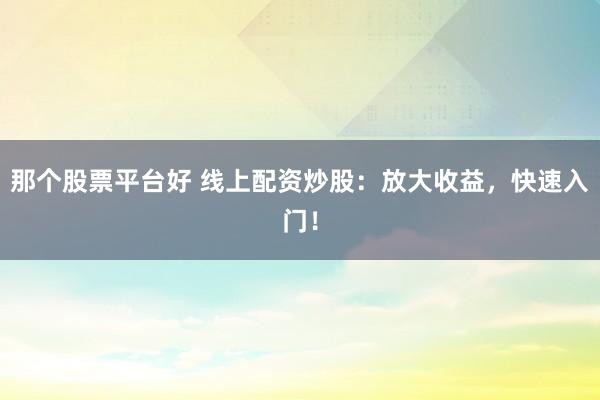 那个股票平台好 线上配资炒股：放大收益，快速入门！