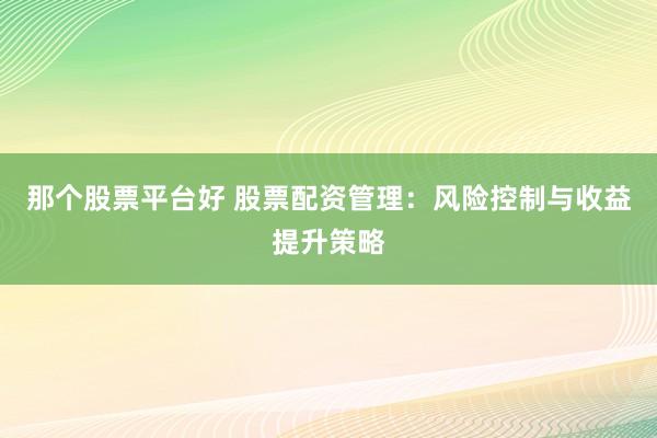 那个股票平台好 股票配资管理:风险控制与收益提升策略