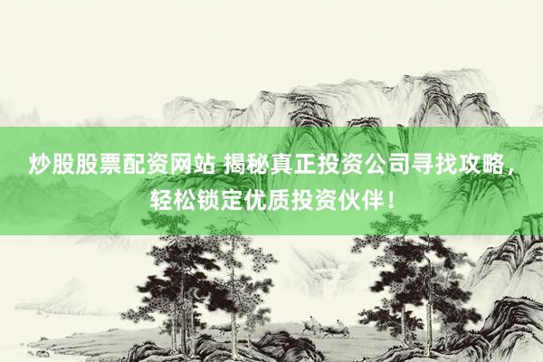 炒股股票配资网站 揭秘真正投资公司寻找攻略，轻松锁定优质投资伙伴！