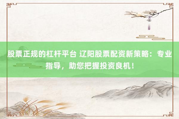 股票正规的杠杆平台 辽阳股票配资新策略：专业指导，助您把握投资良机！