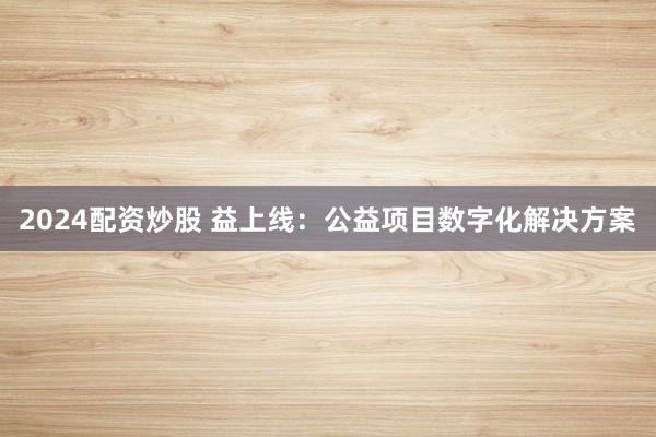 2024配资炒股 益上线：公益项目数字化解决方案