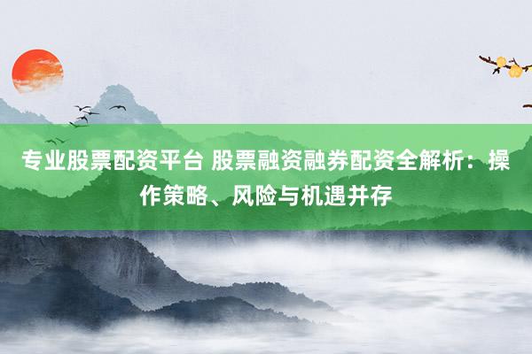 专业股票配资平台 股票融资融券配资全解析：操作策略、风险与机遇并存